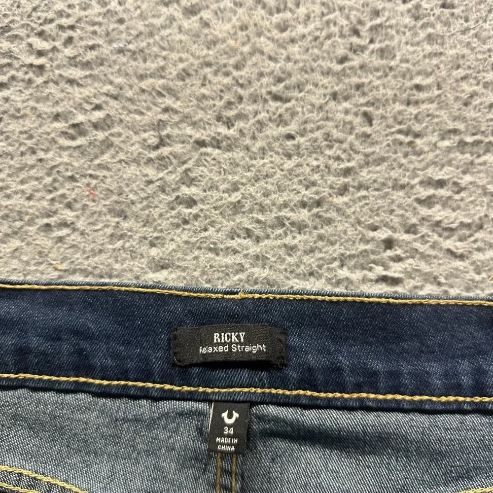 True Religion Ricky Jeans Men's 34x34 Blue Cotton Denim Straight Relaxed Faded